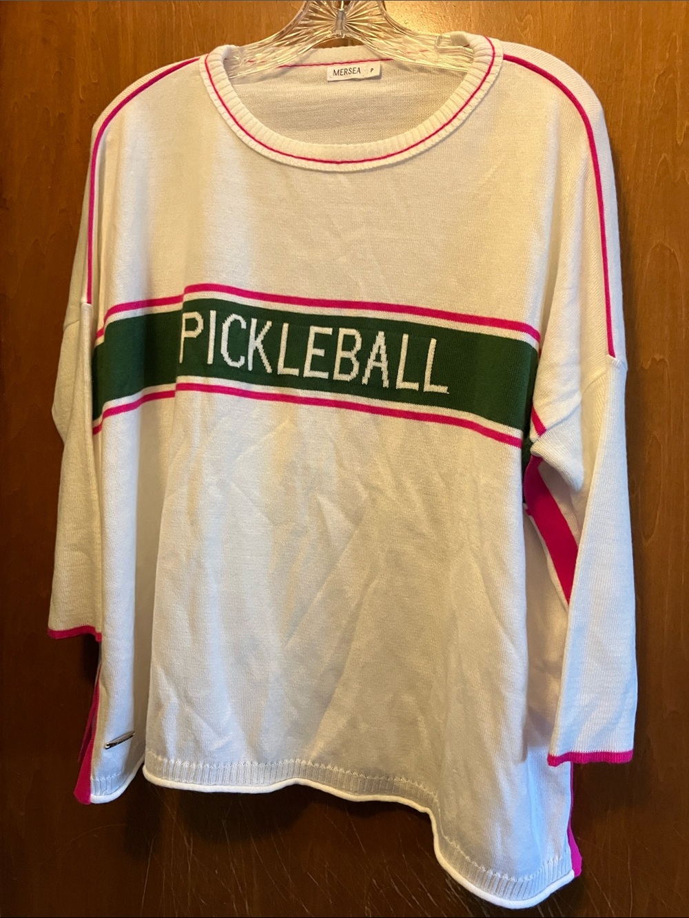 Mersea White with Green and Pink Oversized “Pickleball” Sweater Size P